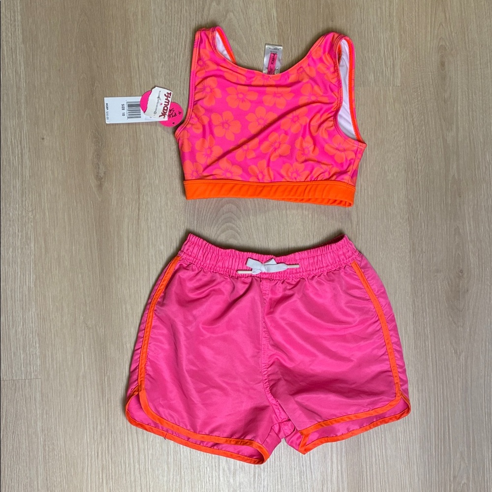 NWT Betsey Johnson 2 Piece Vibrant Neon Pink & Orange Activewear Girl’s size 10